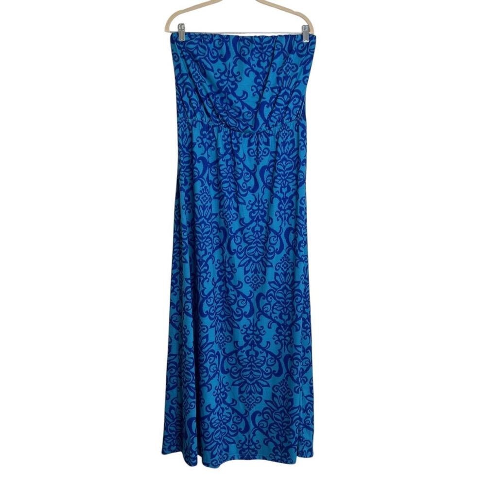 Cato Womens Strapless Maxi Dress Large Blue Teal Abstract Print